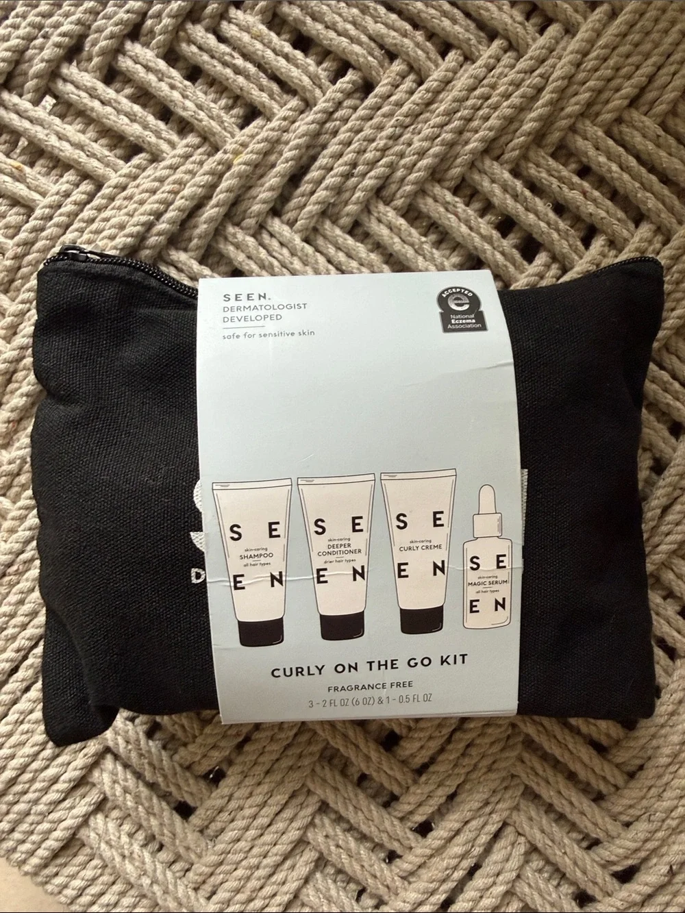 SEEN Curly On The Go Hair Care Kit Black Pouch Fragrance Free NEW
